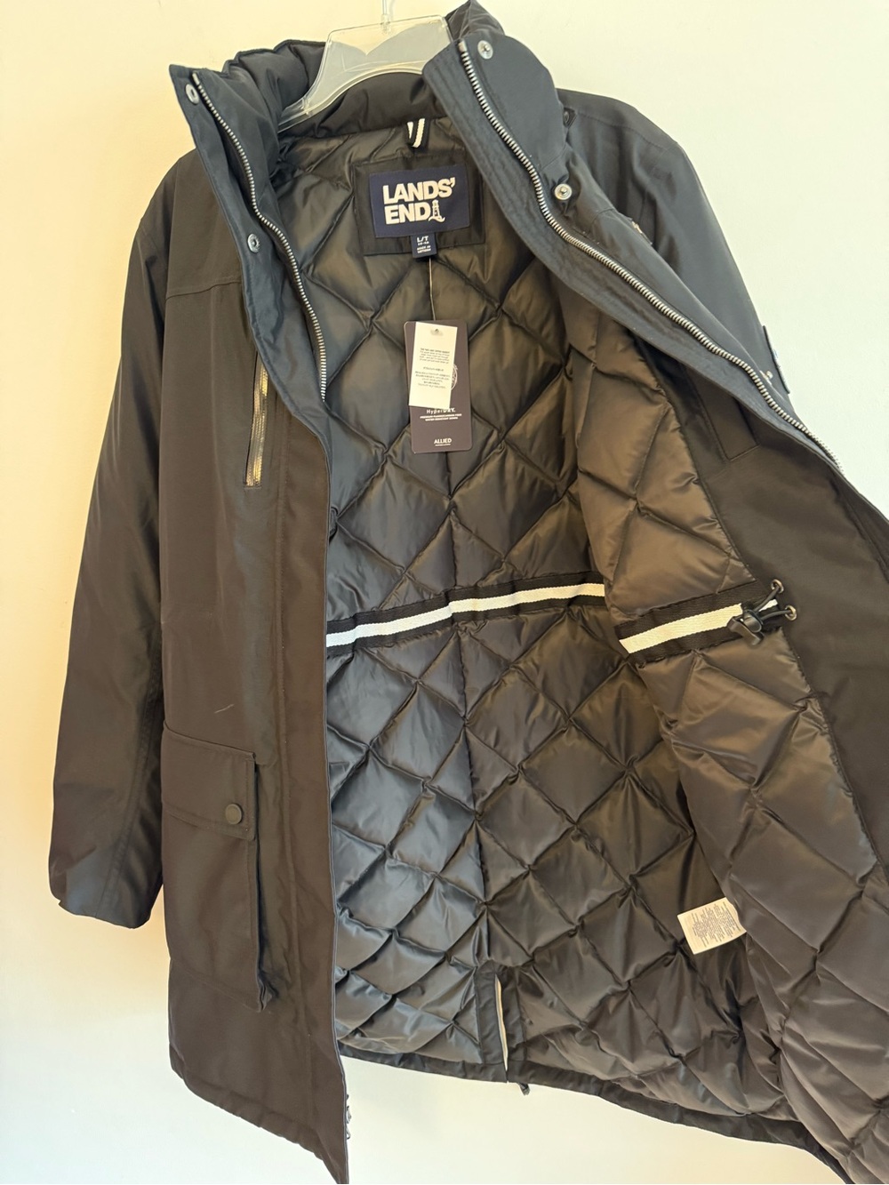 Lands’ End Women’s L Tall 14-16 Black 600 Fill HyperDRY Down Parka NWT - Picture 4 of 8